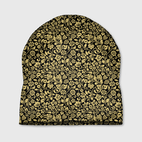 Шапка 3D с принтом Русская роспись   золотая кудрина в Новосибирске, 100% полиэстер | универсальный размер, печать по всей поверхности изделия | 
