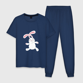 Мужская пижама хлопок с принтом Happy   Bunny в Санкт-Петербурге, 100% хлопок | брюки и футболка прямого кроя, без карманов, на брюках мягкая резинка на поясе и по низу штанин
 | Тематика изображения на принте: 