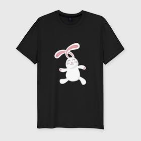 Мужская футболка хлопок Slim с принтом Happy   Bunny в Санкт-Петербурге, 92% хлопок, 8% лайкра | приталенный силуэт, круглый вырез ворота, длина до линии бедра, короткий рукав | Тематика изображения на принте: 