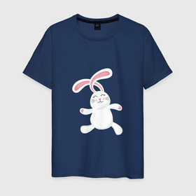 Мужская футболка хлопок с принтом Happy   Bunny в Белгороде, 100% хлопок | прямой крой, круглый вырез горловины, длина до линии бедер, слегка спущенное плечо. | Тематика изображения на принте: 
