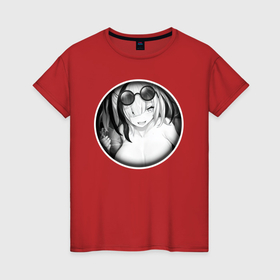 Женская футболка хлопок с принтом Ахегао девушка с очками в Курске, 100% хлопок | прямой крой, круглый вырез горловины, длина до линии бедер, слегка спущенное плечо | 