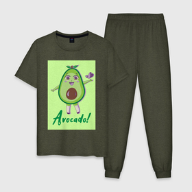 Мужская пижама хлопок с принтом Милое авокадо девочка в Екатеринбурге, 100% хлопок | брюки и футболка прямого кроя, без карманов, на брюках мягкая резинка на поясе и по низу штанин
 | 