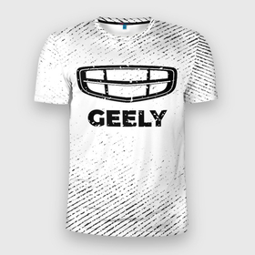 Мужская футболка 3D Slim с принтом Geely с потертостями на светлом фоне , 100% полиэстер с улучшенными характеристиками | приталенный силуэт, круглая горловина, широкие плечи, сужается к линии бедра | 