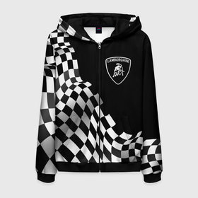 Мужская толстовка 3D на молнии с принтом Lamborghini racing flag в Тюмени, 100% полиэстер | длина до линии бедра, манжеты и пояс оформлены мягкой тканевой резинкой, двухслойный капюшон со шнурком для регулировки, спереди молния, по бокам два кармана | Тематика изображения на принте: 