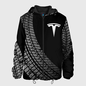 Мужская куртка 3D с принтом Tesla tire tracks в Петрозаводске, ткань верха — 100% полиэстер, подклад — флис | прямой крой, подол и капюшон оформлены резинкой с фиксаторами, два кармана без застежек по бокам, один большой потайной карман на груди. Карман на груди застегивается на липучку | 