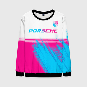 Мужской свитшот 3D с принтом Porsche neon gradient style: символ сверху , 100% полиэстер с мягким внутренним слоем | круглый вырез горловины, мягкая резинка на манжетах и поясе, свободная посадка по фигуре | 