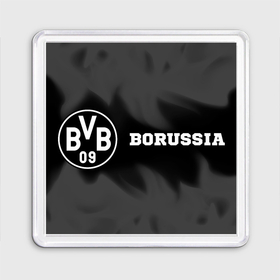 Магнит 55*55 с принтом Borussia sport на темном фоне: надпись и символ , Пластик | Размер: 65*65 мм; Размер печати: 55*55 мм | 