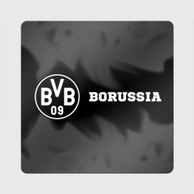 Магнит виниловый Квадрат с принтом Borussia sport на темном фоне: надпись и символ , полимерный материал с магнитным слоем | размер 9*9 см, закругленные углы | 