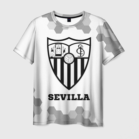 Мужская футболка 3D с принтом Sevilla sport на светлом фоне в Санкт-Петербурге, 100% полиэфир | прямой крой, круглый вырез горловины, длина до линии бедер | 