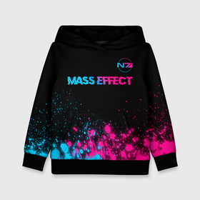 Детская толстовка 3D с принтом Mass Effect   neon gradient: символ сверху в Белгороде, 100% полиэстер | двухслойный капюшон со шнурком для регулировки, мягкие манжеты на рукавах и по низу толстовки, спереди карман-кенгуру с мягким внутренним слоем | 