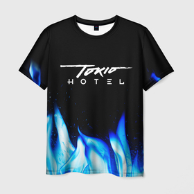 Мужская футболка 3D с принтом Tokio Hotel blue fire в Тюмени, 100% полиэфир | прямой крой, круглый вырез горловины, длина до линии бедер | Тематика изображения на принте: 