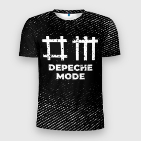 Мужская футболка 3D Slim с принтом Depeche Mode с потертостями на темном фоне в Петрозаводске, 100% полиэстер с улучшенными характеристиками | приталенный силуэт, круглая горловина, широкие плечи, сужается к линии бедра | Тематика изображения на принте: 