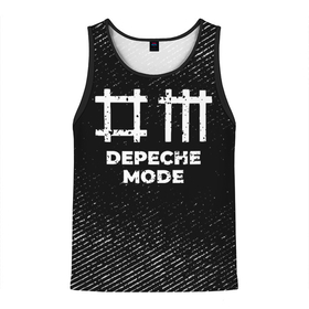 Мужская майка 3D с принтом Depeche Mode с потертостями на темном фоне в Петрозаводске, 100% полиэстер | круглая горловина, приталенный силуэт, длина до линии бедра. Пройма и горловина окантованы тонкой бейкой | Тематика изображения на принте: 