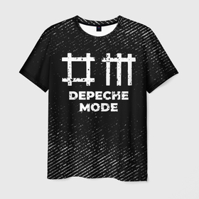 Мужская футболка 3D с принтом Depeche Mode с потертостями на темном фоне в Петрозаводске, 100% полиэфир | прямой крой, круглый вырез горловины, длина до линии бедер | Тематика изображения на принте: 