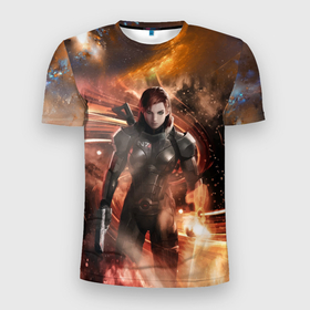 Мужская футболка 3D Slim с принтом Mass Effect N7   Jane Shepard в Санкт-Петербурге, 100% полиэстер с улучшенными характеристиками | приталенный силуэт, круглая горловина, широкие плечи, сужается к линии бедра | 