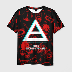 Мужская футболка 3D с принтом Thirty Seconds to Mars rock glitch в Курске, 100% полиэфир | прямой крой, круглый вырез горловины, длина до линии бедер | 