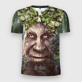 Мужская футболка 3D Slim с принтом Мудрое Таинственное Дерево в Белгороде, 100% полиэстер с улучшенными характеристиками | приталенный силуэт, круглая горловина, широкие плечи, сужается к линии бедра | 