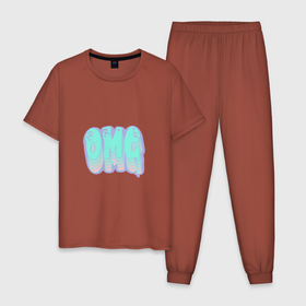 Мужская пижама хлопок с принтом Надпись omg , 100% хлопок | брюки и футболка прямого кроя, без карманов, на брюках мягкая резинка на поясе и по низу штанин
 | 