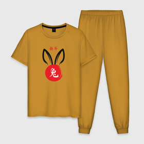 Мужская пижама хлопок с принтом The China Rabbit в Новосибирске, 100% хлопок | брюки и футболка прямого кроя, без карманов, на брюках мягкая резинка на поясе и по низу штанин
 | 