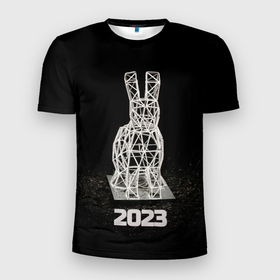 Мужская футболка 3D Slim с принтом Кролик 2023: к концу года его соберут в Белгороде, 100% полиэстер с улучшенными характеристиками | приталенный силуэт, круглая горловина, широкие плечи, сужается к линии бедра | 