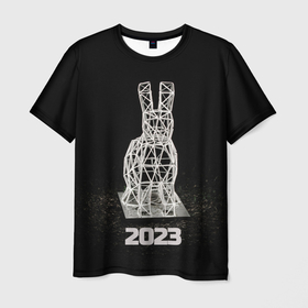 Мужская футболка 3D с принтом Кролик 2023: к концу года его соберут в Кировске, 100% полиэфир | прямой крой, круглый вырез горловины, длина до линии бедер | 