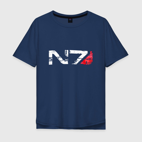 Мужская футболка хлопок Oversize с принтом Mass Effect N7   Logotype в Санкт-Петербурге, 100% хлопок | свободный крой, круглый ворот, “спинка” длиннее передней части | 