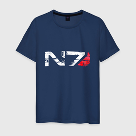 Мужская футболка хлопок с принтом Mass Effect N7   Logotype в Санкт-Петербурге, 100% хлопок | прямой крой, круглый вырез горловины, длина до линии бедер, слегка спущенное плечо. | 