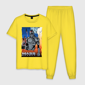 Мужская пижама хлопок с принтом Mass Effect N7   Warrior в Санкт-Петербурге, 100% хлопок | брюки и футболка прямого кроя, без карманов, на брюках мягкая резинка на поясе и по низу штанин
 | 