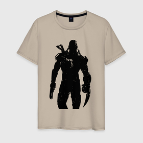 Мужская футболка хлопок с принтом Mass Effect N7   Warrior в Санкт-Петербурге, 100% хлопок | прямой крой, круглый вырез горловины, длина до линии бедер, слегка спущенное плечо. | 