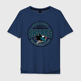 Мужская футболка хлопок Oversize с принтом San Jose Sharks в Кировске, 100% хлопок | свободный крой, круглый ворот, “спинка” длиннее передней части | Тематика изображения на принте: 