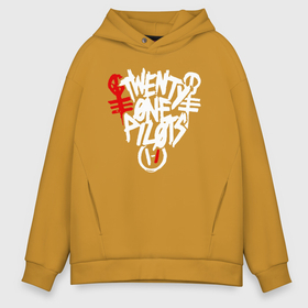 Мужское худи Oversize хлопок с принтом Twenty one pilots в городе Новоалтайск, френч-терри — 70% хлопок, 30% полиэстер. Мягкий теплый начес внутри —100% хлопок | боковые карманы, эластичные манжеты и нижняя кромка, капюшон на магнитной кнопке | 