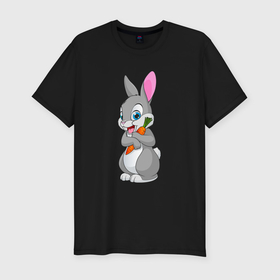 Мужская футболка хлопок Slim с принтом Кролик с морковкой , 92% хлопок, 8% лайкра | приталенный силуэт, круглый вырез ворота, длина до линии бедра, короткий рукав | 