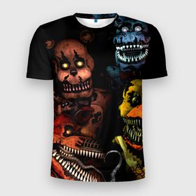 Мужская футболка 3D Slim с принтом Five Nights at Freddys в городе Новоалтайск, 100% полиэстер с улучшенными характеристиками | приталенный силуэт, круглая горловина, широкие плечи, сужается к линии бедра | 