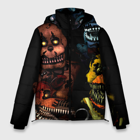 Мужская зимняя куртка 3D с принтом Five Nights at Freddys в Петрозаводске, верх — 100% полиэстер; подкладка — 100% полиэстер; утеплитель — 100% полиэстер | длина ниже бедра, свободный силуэт Оверсайз. Есть воротник-стойка, отстегивающийся капюшон и ветрозащитная планка. 

Боковые карманы с листочкой на кнопках и внутренний карман на молнии. | Тематика изображения на принте: 
