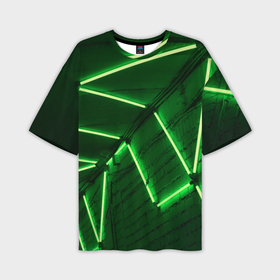 Мужская футболка OVERSIZE 3D с принтом Зелёные неоновые фонари на абстрактной стене в Санкт-Петербурге,  |  | 