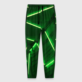 Мужские брюки 3D с принтом Зелёные неоновые фонари на абстрактной стене в Кировске, 100% полиэстер | манжеты по низу, эластичный пояс регулируется шнурком, по бокам два кармана без застежек, внутренняя часть кармана из мелкой сетки | 
