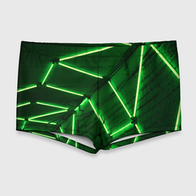 Мужские купальные плавки 3D с принтом Зелёные неоновые фонари на абстрактной стене в Кировске, Полиэстер 85%, Спандекс 15% |  | 