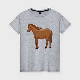 Женская футболка хлопок с принтом Милая лошадка в Петрозаводске, 100% хлопок | прямой крой, круглый вырез горловины, длина до линии бедер, слегка спущенное плечо | 