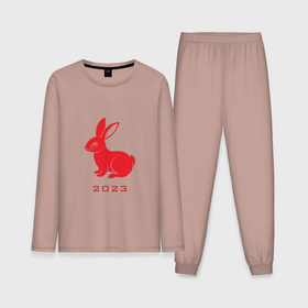 Мужская пижама хлопок (с лонгсливом) с принтом Красный кролик 2023 в Екатеринбурге,  |  | 