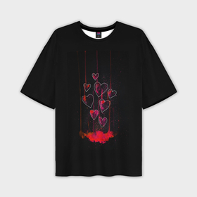 Мужская футболка OVERSIZE 3D с принтом Сердца, истекающие кровью ,  |  | 