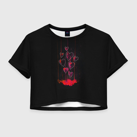 Женская футболка Crop-top 3D с принтом Сердца, истекающие кровью , 100% полиэстер | круглая горловина, длина футболки до линии талии, рукава с отворотами | 