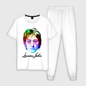 Мужская пижама хлопок с принтом Леннон Джон в Новосибирске, 100% хлопок | брюки и футболка прямого кроя, без карманов, на брюках мягкая резинка на поясе и по низу штанин
 | 
