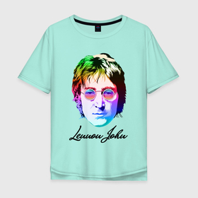 Мужская футболка хлопок Oversize с принтом Леннон Джон , 100% хлопок | свободный крой, круглый ворот, “спинка” длиннее передней части | 
