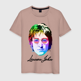 Мужская футболка хлопок с принтом Леннон Джон в Белгороде, 100% хлопок | прямой крой, круглый вырез горловины, длина до линии бедер, слегка спущенное плечо. | 