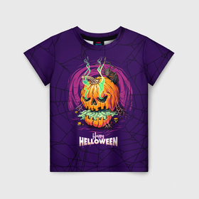 Детская футболка 3D с принтом Злобная тыква Хэллоуин в Белгороде, 100% гипоаллергенный полиэфир | прямой крой, круглый вырез горловины, длина до линии бедер, чуть спущенное плечо, ткань немного тянется | 