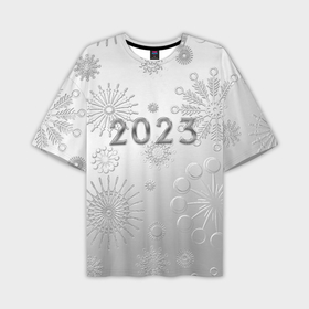 Мужская футболка OVERSIZE 3D с принтом Новый год 2023 в снежинках в Екатеринбурге,  |  | 
