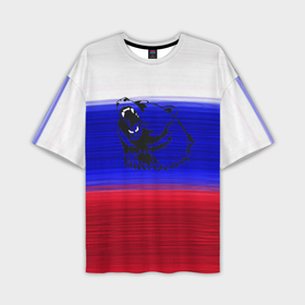 Мужская футболка OVERSIZE 3D с принтом Флаг России с медведем в Курске,  |  | 