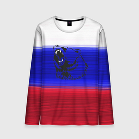 Мужской лонгслив 3D с принтом Флаг России с медведем в Новосибирске, 100% полиэстер | длинные рукава, круглый вырез горловины, полуприлегающий силуэт | 