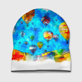 Шапка 3D с принтом Воздушные шары на фоне голубого неба рисунок в Белгороде, 100% полиэстер | универсальный размер, печать по всей поверхности изделия | 