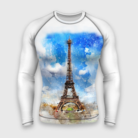 Мужской рашгард 3D с принтом Париж Эйфелева башня рисунок ,  |  | Тематика изображения на принте: 